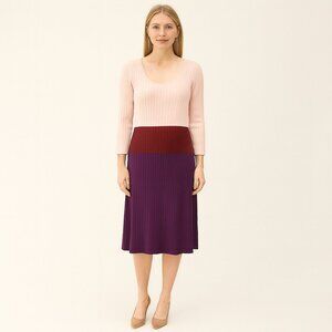 Calvin Klein Colorblock Knit Long Sleeve Sweater Dress Pink Burgundy Purple L